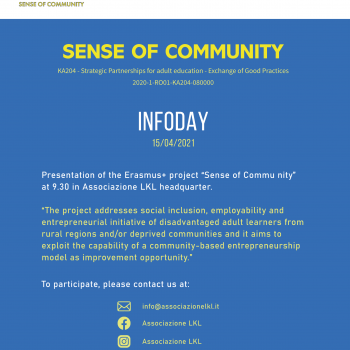 Progetto Erasmus+ – Infoday “Sense of Community”
