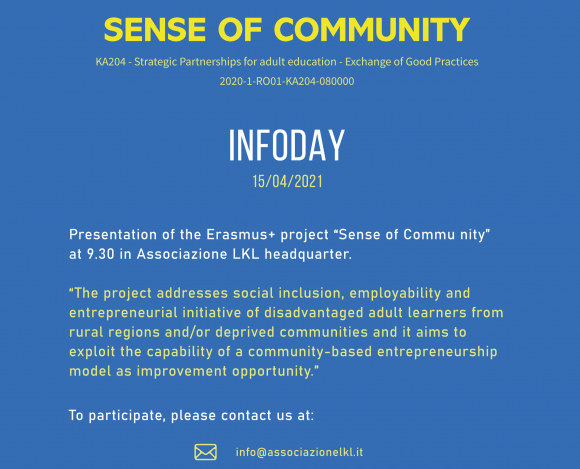 poster Progetto Erasmus+ – Infoday “Sense of Community”