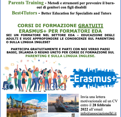 volantino-bando ERASMUS+ – Progetti EDA “Parents Training” & “Best4tutors”: selezioniamo partecipanti